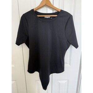 Good American The Sculpting Modern Bodysuit Short Sleeve Thong Black 5/XXL